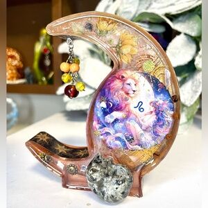 Handmade Celestial Leo Lion Zodiac Mixed Media Art Piece